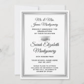 写真撮影：両親のモノクロ&グレー卒業 案内状 (正面)