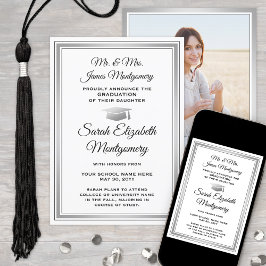 写真撮影：両親のモノクロ&グレー卒業 案内状