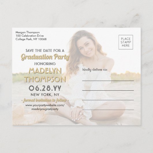 写真撮影 卒業おめでとう 保存日 黒と金 案内ポストカード (裏面)