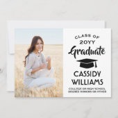 写真撮影:親シンプルによる白黒の卒業 案内状 (正面)