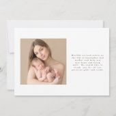 写真数々のの誕生発表 案内状 (裏面)