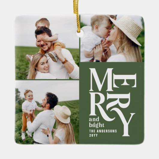 写真数々のカラフルモダングリーンタイポグラフィ セラミックオーナメント (正面)