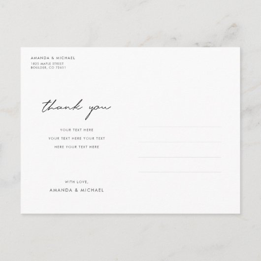 写真数々のコラージュありがとう結婚のはがき 案内ポストカード (裏面)