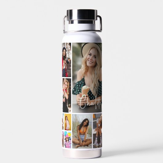 写真数々のコラージュシンプルパーソナライズされたモダン ウォーターボトル (背面)