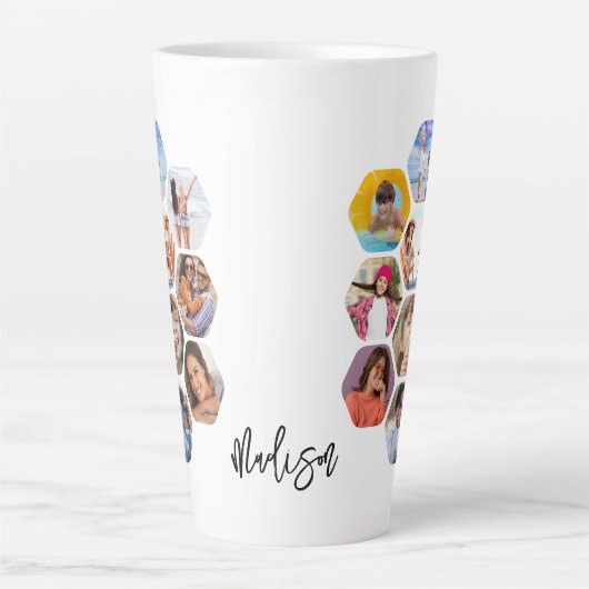 写真数々のコラージュシンプルパーソナライズされたモダン カフェラテマグ (正面)