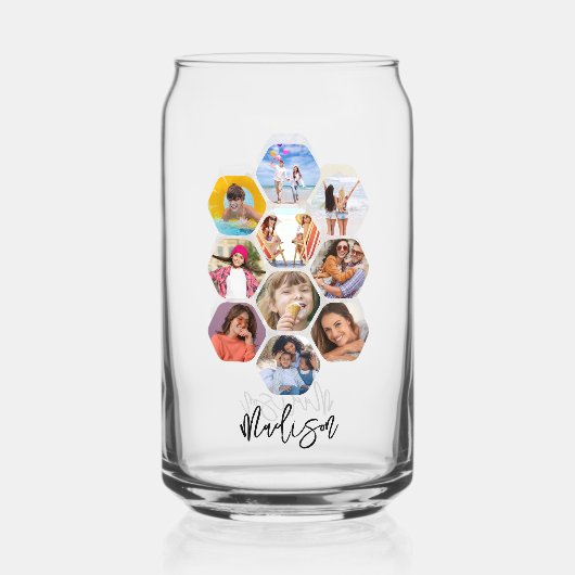 写真数々のコラージュシンプルパーソナライズされたモダン ガラス缶 (裏面)