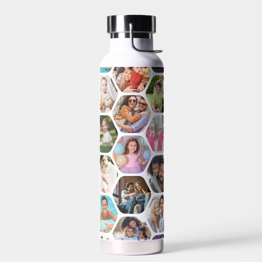 写真数々のコラージュシンプル六角モダン模様 ウォーターボトル (左面)