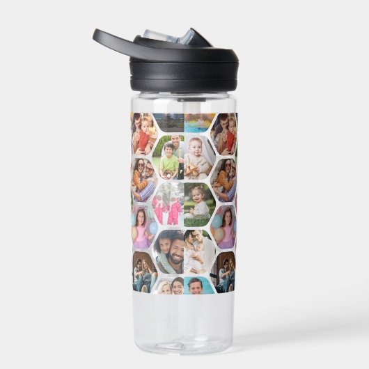 写真数々のコラージュシンプル六角モダン模様 ウォーターボトル (右面)