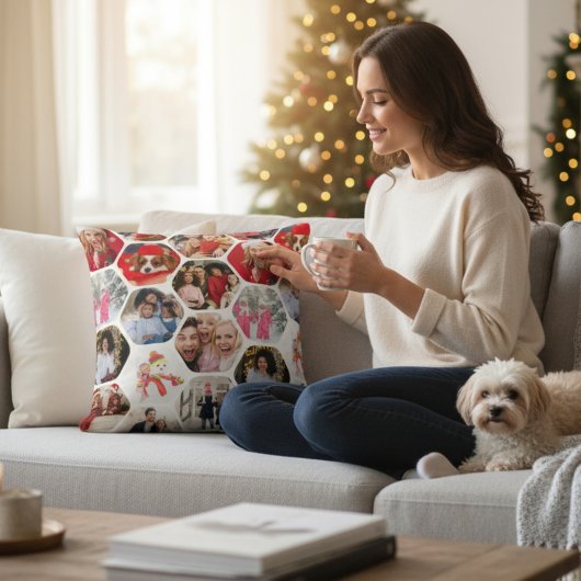 写真数々のコラージュシンプル六角モダン模様 クッション