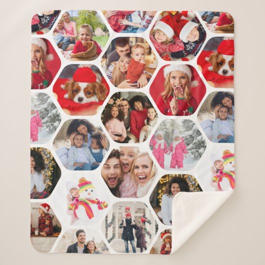 写真数々のコラージュシンプル六角モダン模様 シェルパブランケット (正面)