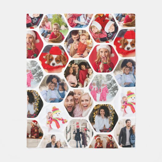 写真数々のコラージュシンプル六角モダン模様 フリースブランケット (正面)