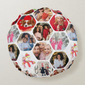 写真数々のコラージュシンプル六角モダン模様 ラウンドクッション (裏面)