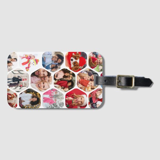 写真数々のコラージュシンプル六角モダン模様 ラゲッジタグ (正面横)