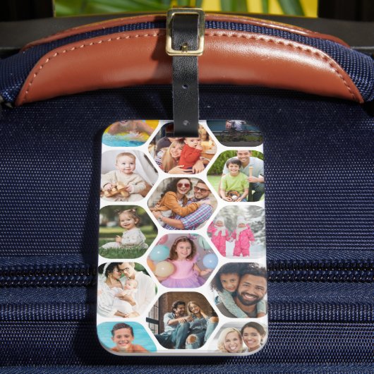 写真数々のコラージュシンプル六角モダン模様 ラゲッジタグ (正面インサイチュ2)