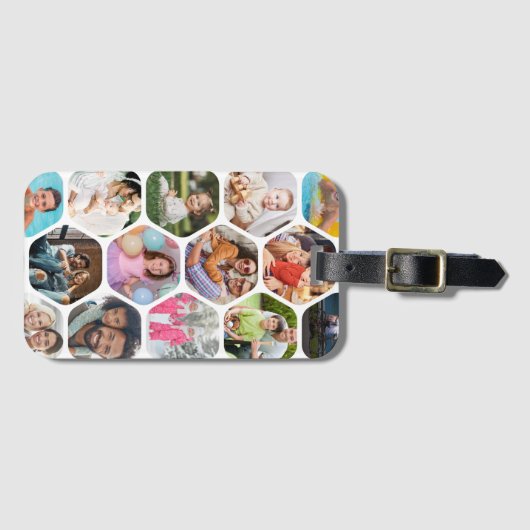 写真数々のコラージュシンプル六角モダン模様 ラゲッジタグ (正面横)
