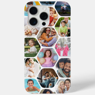 写真数々のコラージュシンプル六角モダン模様 iPhone 15 PRO MAXケース