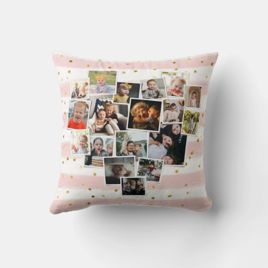 写真数々のコラージュハートシェイプ可愛い クッション (裏面)