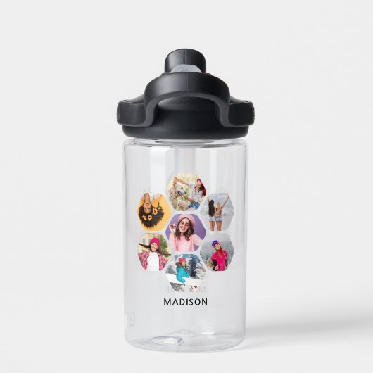 写真数々のコラージュモダン名パーソナライズされた ウォーターボトル (背面)