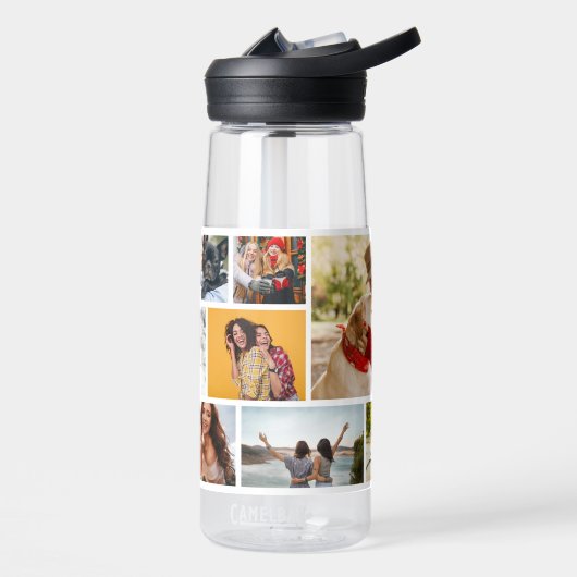 写真数々のコラージュモダン名パーソナライズされた ウォーターボトル (左面)