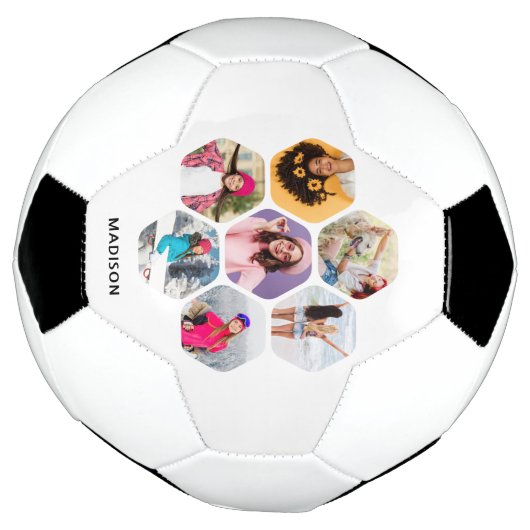 写真数々のコラージュモダン名パーソナライズされた サッカーボール (回転)