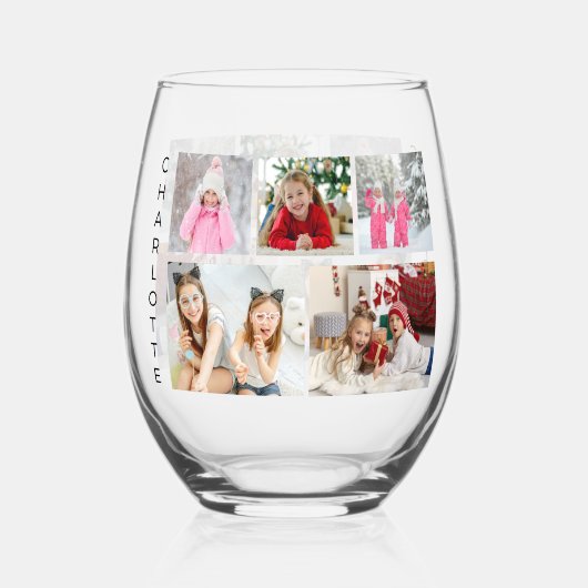 写真数々のコラージュモダン名パーソナライズされた ステムなしワイングラス (裏面)