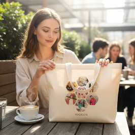 写真数々のコラージュモダン名パーソナライズされた ラージトートバッグ