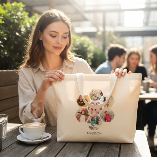 写真数々のコラージュモダン名パーソナライズされた ラージトートバッグ