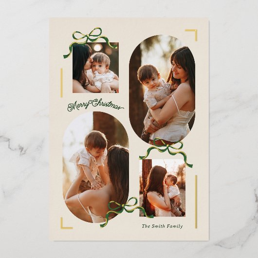 写真数々のコラージュ4写真弓フォイル楕円形フォト 箔シーズンカード (正面)