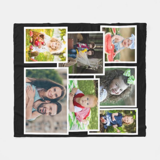 写真数々のコラージュ7写真黒モダン フリースブランケット (正面(横))
