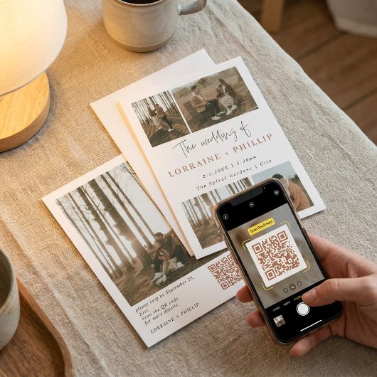 写真数々のコラージュQRコードミニマル結婚リスト 招待状