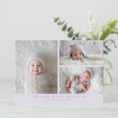 写真数々のミニマル紫色の誕生発表 案内状 (スタンド正面)