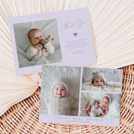 写真数々のミニマル紫色の誕生発表 案内状