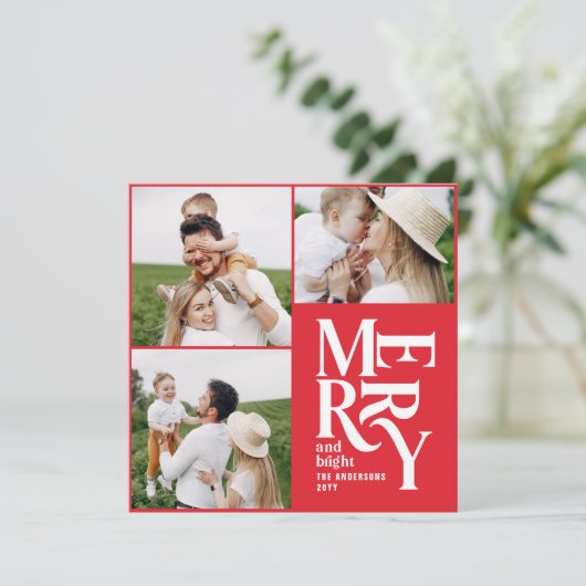 写真数々のモダンカラフル赤タイポグラフィ シーズンカード (スタンド正面)