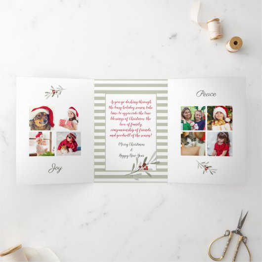 写真数々のモダンクリスマス緑 三つ折りクリスマスカード (内部)