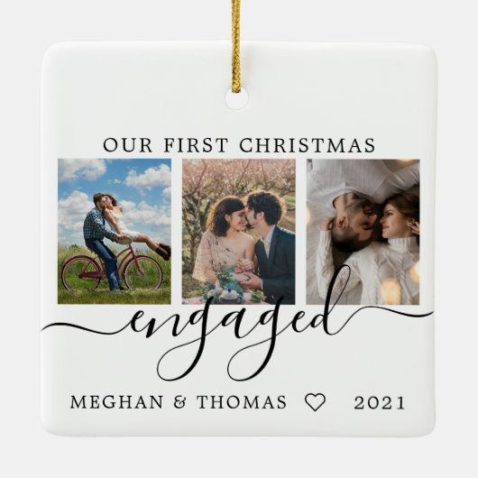 写真数々の初めてのクリスマス婚約した セラミックオーナメント (裏面)