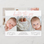 写真数々の双子の誕生の発表 案内状 (正面/裏面)