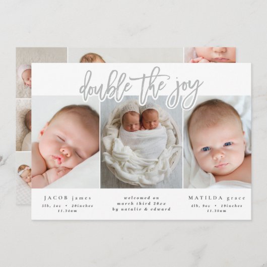 写真数々の双子の誕生の発表 案内状 (正面/裏面)