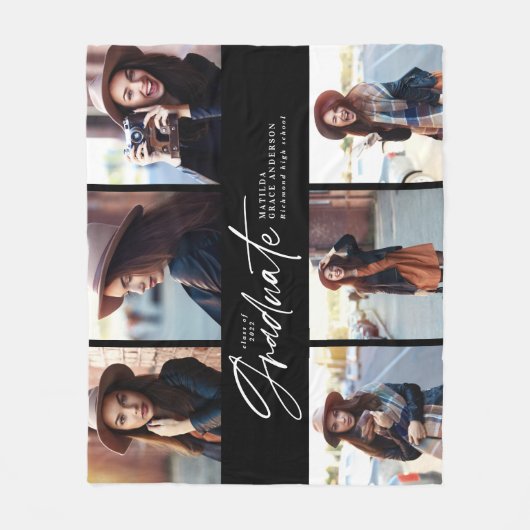 写真数々の白黒モダンスクリプトの卒業 フリースブランケット (正面)