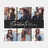 写真数々の白黒モダンスクリプトの卒業 フリースブランケット (正面(横))