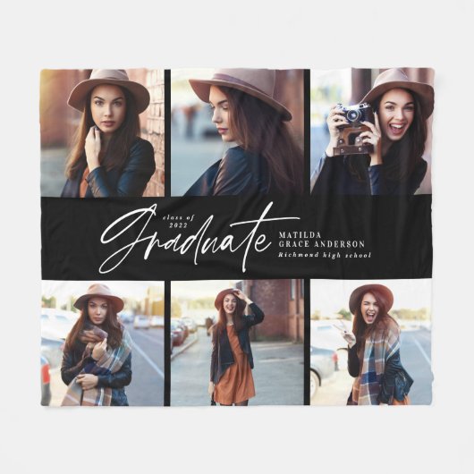 写真数々の白黒モダンスクリプトの卒業 フリースブランケット (正面(横))