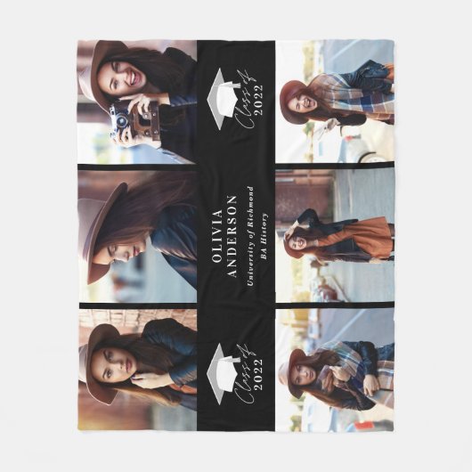 写真数々の白黒モダンスクリプトの卒業 フリースブランケット (正面)