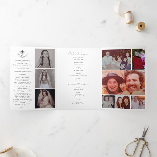 写真数々の記念悔やみや弔慰葬儀プログラム 三つ折りプログラム (内部)