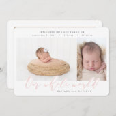 写真数々の誕生発表赤面ピンク 案内状 (正面/裏面)