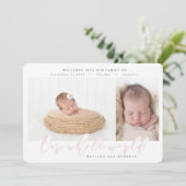 写真数々の誕生発表赤面ピンク 案内状 (スタンド正面)