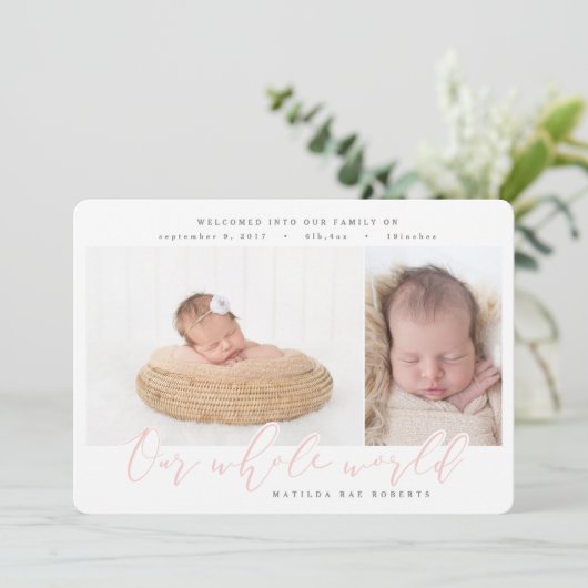 写真数々の誕生発表赤面ピンク 案内状 (スタンド正面)