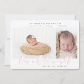 写真数々の誕生発表赤面ピンク 案内状 (正面)