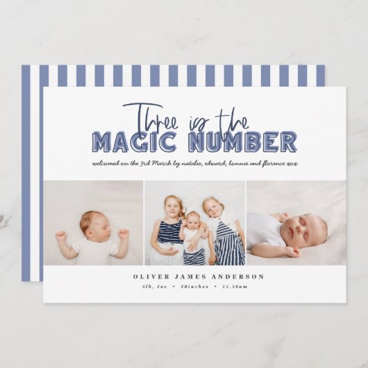 写真数々の誕生発表3人 案内状 (正面/裏面)