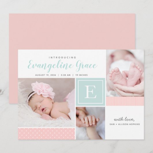 写真数々の誕生発表 案内状 (正面/裏面)