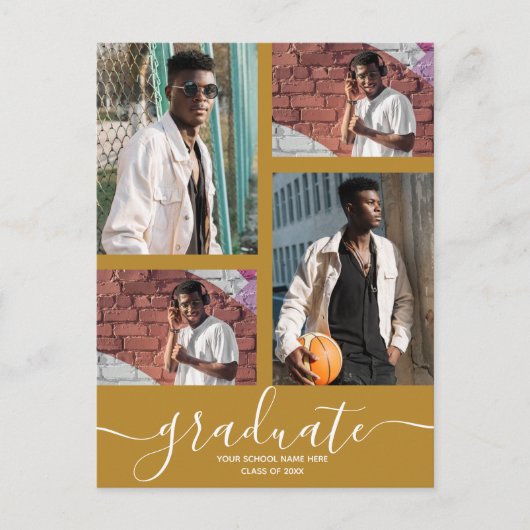 写真数々の金ゴールド卒業パーティー招待状 ポストカード (正面)