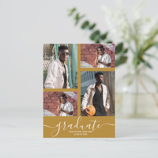 写真数々の金ゴールド卒業パーティー招待状 ポストカード (スタンド正面)